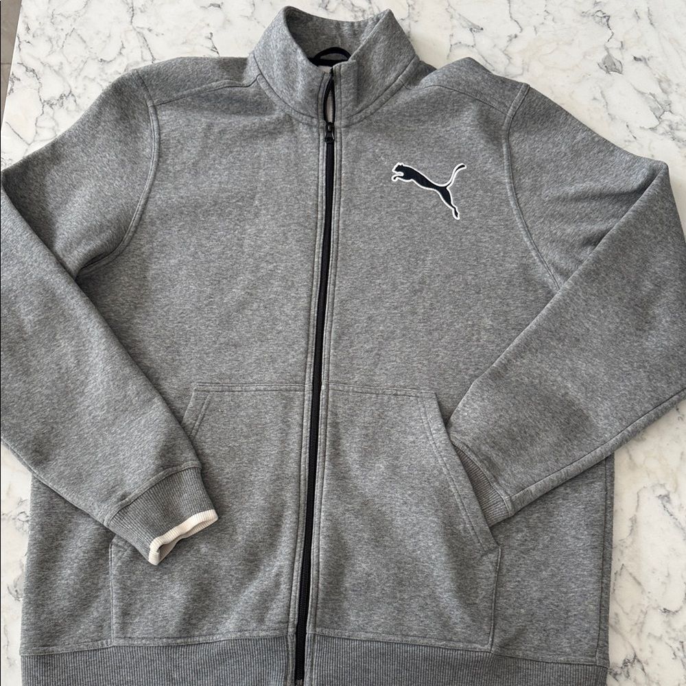 Puma Gray Zip-Up Track Jacket with Puma Cat Logo